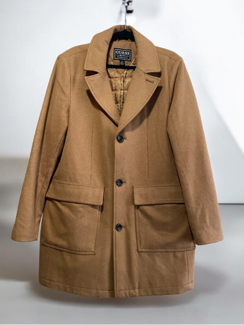 Guess Long Tan Wool Blend Coat Size L